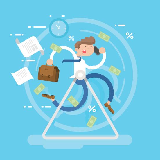 Tegnet billede af mand i hamsterhjul